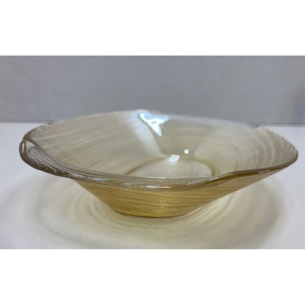 Amber/Gold Ribbon Glass‎ Delicate Bowl Soap Dish Jewelry Dish Home Decor 5 in